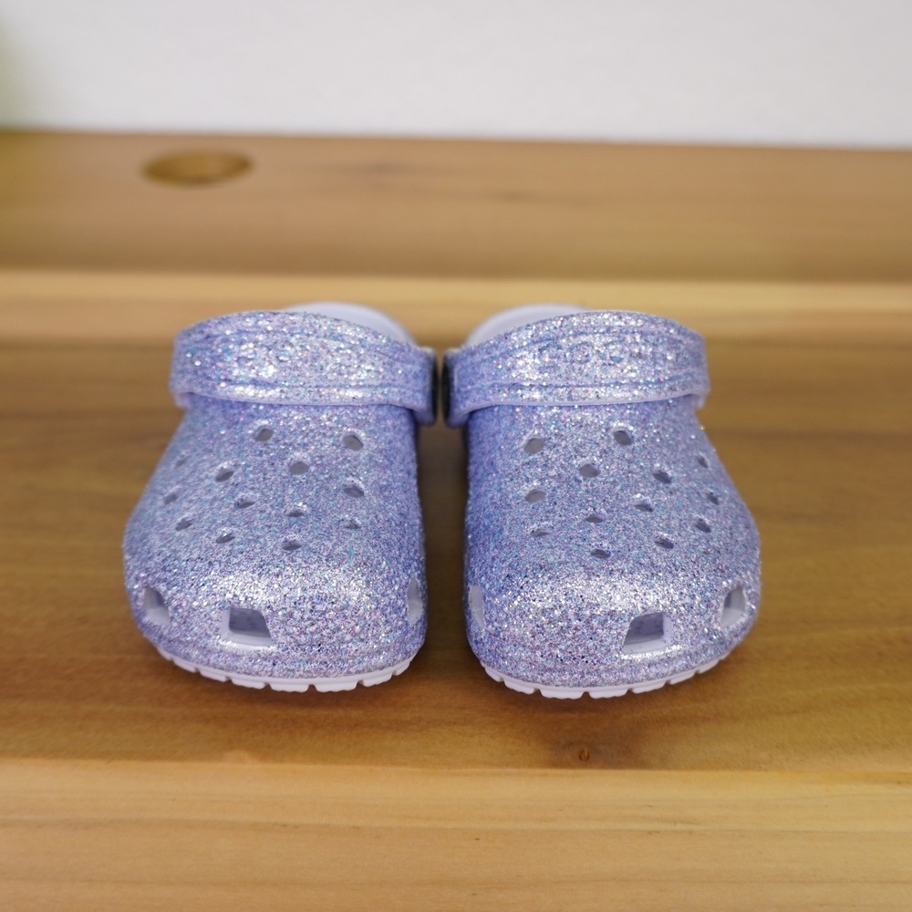 Crocs Classic Glitter Clog Toddler C6 Frosted Purple Sparkly Slip On Shoes - Picture 2 of 9